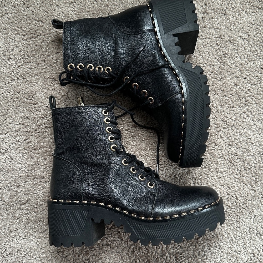 Vince Camuto Lug Sole Black Leather Women's Boots